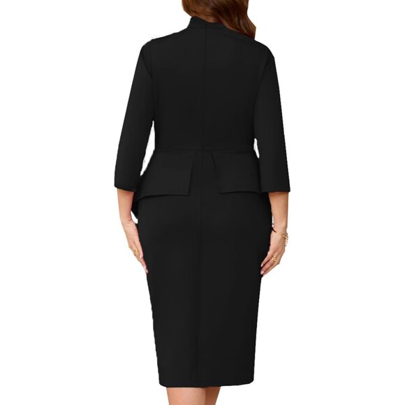 Plus Size Bodycon Midi Dress with Ruffle Sleeves for Curvy Women - Picture 2 of 6